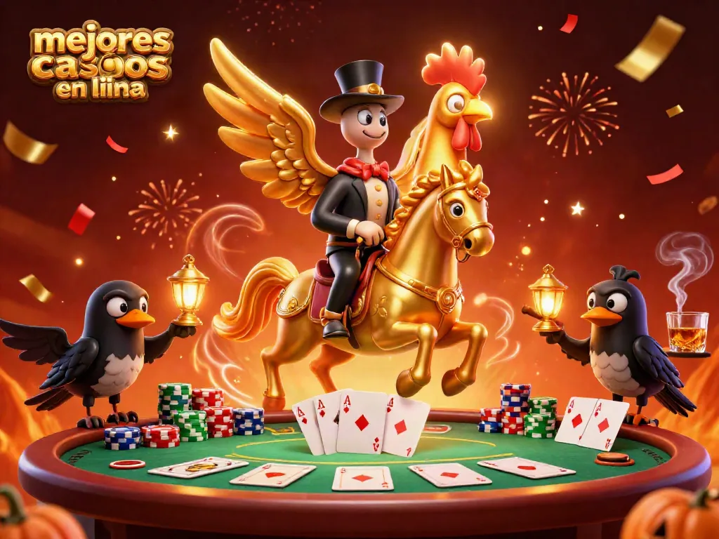 Imagina los mejores casinos en línea con un gallo dorado en acción en un casino nocturno.