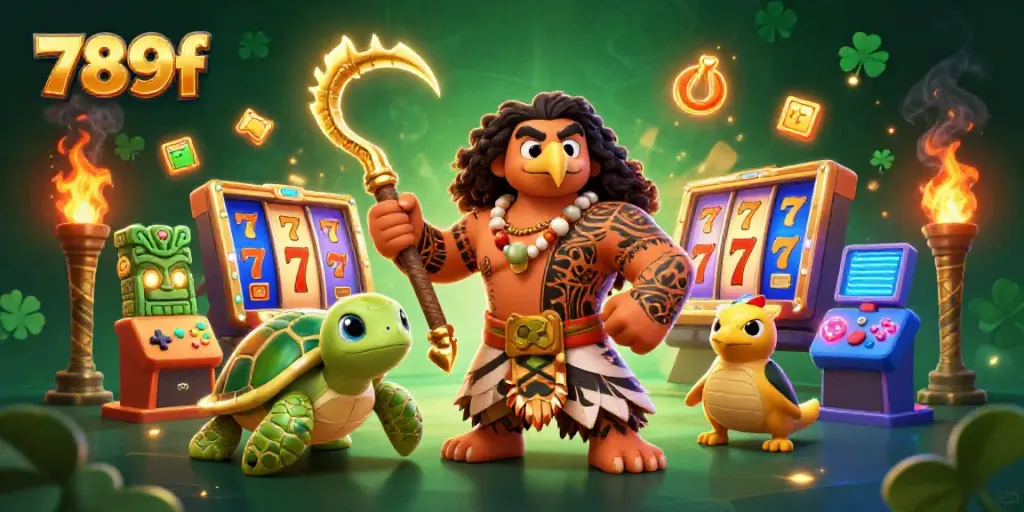 Experience thrilling online gaming action with 789f's vibrant, dynamic casino illustration featuring colorful slot reels.