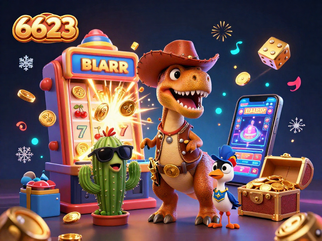 Spin to win with 6623's exciting casino games and dynamic rewards in this animated casino scene.