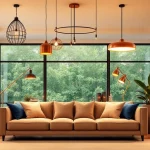 Shop ModernLighting with elegant fixtures illuminating a stylish living room.