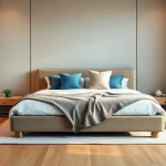 Comfortable king size bed in a modern, inviting bedroom with stylish decor.