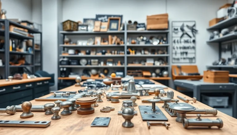 Showcasing a selection of quality products from a furniture hardware supplier in a modern workshop.